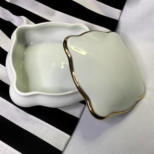 4 1/2 in. Square VintageWhite and Gold Jewelry Box Porcelain